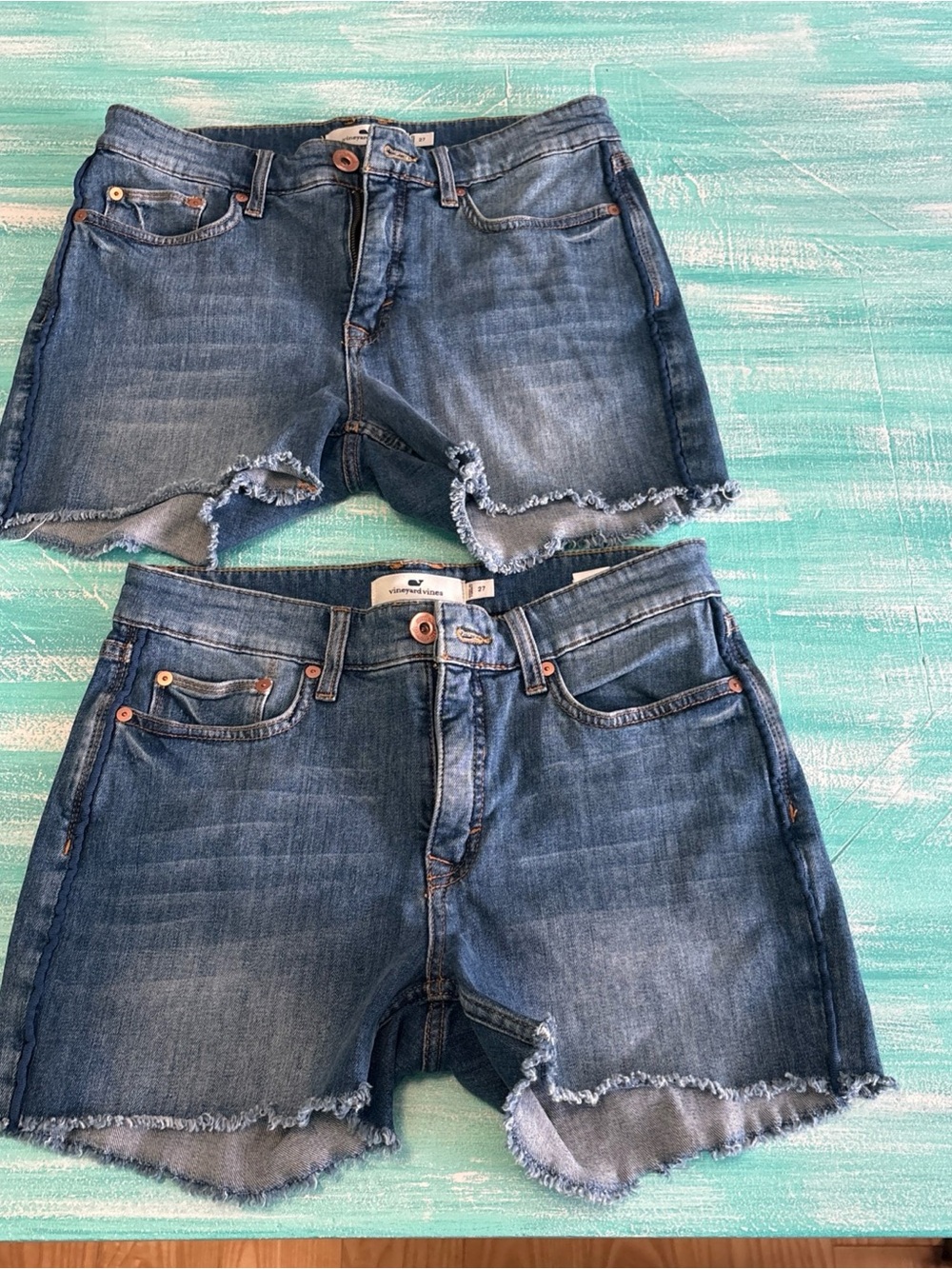 Vineyard Vines Denim Cutoff Shorts - Frayed Hem, Medium Blue-2 pair